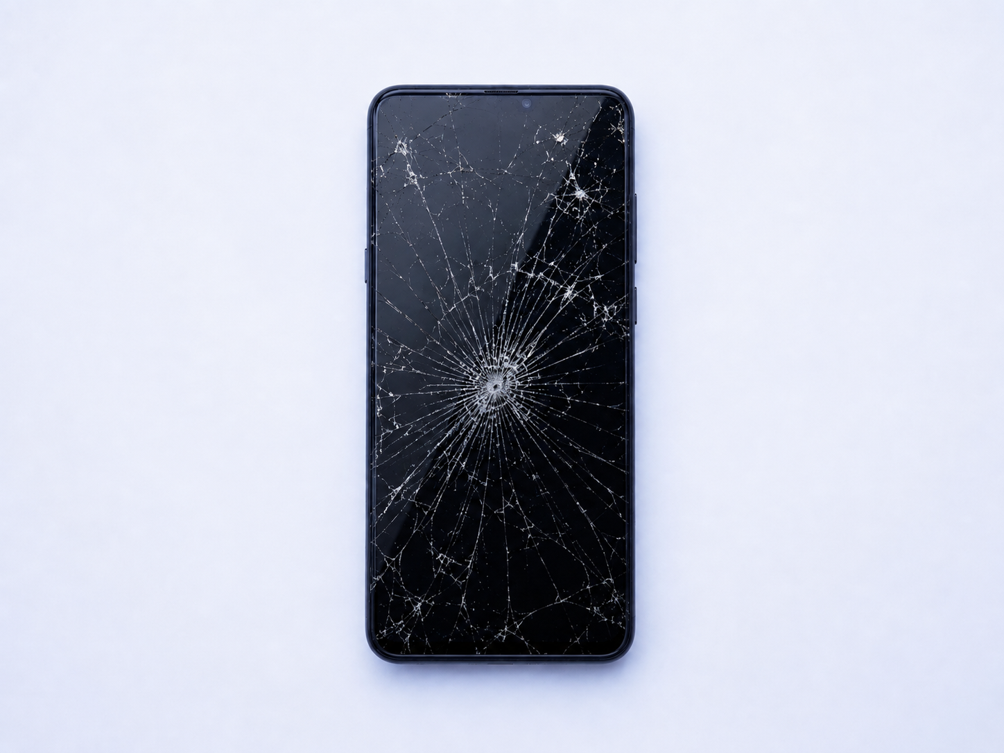 Smartphone avec écran cassé avant réparation chez STUFF Aix-en-Provence